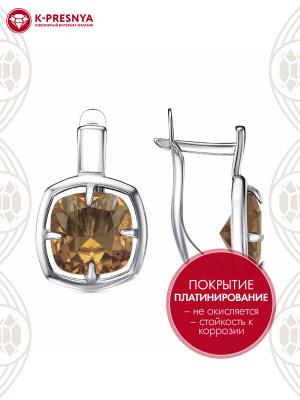 Серьги серебро 925 пробы, покрытие - платинирование, вставка - искусственный султанит