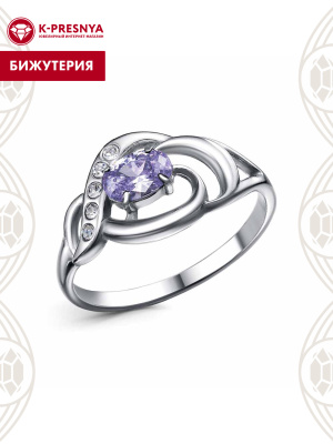 Кольцо бижутерия, покрытие - серебрение с оксидированием, вставка - стекло ювелирное preciosa, фианит (недрагоценный камень)