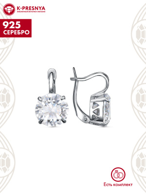 Серьги серебро 925 пробы, покрытие - оксидирование, вставка - фианит (недрагоценный камень)