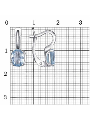 Серьги серебро 925 пробы, покрытие - родирование, вставка - голубой топаз (полудрагоценный камень)