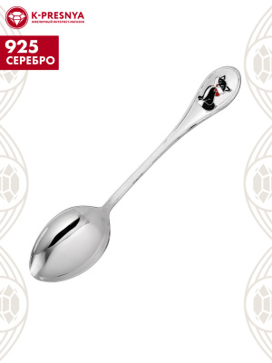 Ложка чайная "кошка" серебро 925 пробы, без покрытия, отделка - эмаль, без вставок