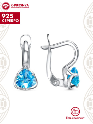 Серьги серебро 925 пробы, покрытие - родирование, вставка - фианит (недрагоценный камень)