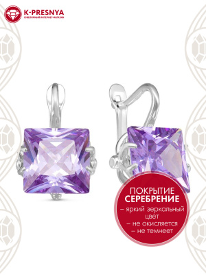 Серьги бижутерия, покрытие - серебрение, вставка - фианит (недрагоценный камень)