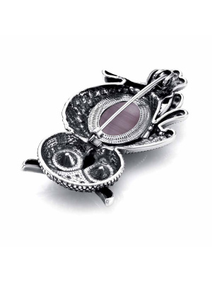 Брошь бижутерия, покрытие - серебрение с оксидированием, вставка - искусственный кошачий глаз , стекло ювелирное preciosa
