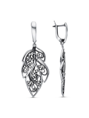 Серьги серебро 925 пробы, покрытие - оксидирование, без вставок