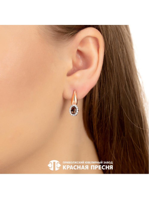 Серьги серебро 925 пробы, покрытие - золочение, выборочное родирование, вставка - дымчатый кварц, фианит (недрагоценный камень)