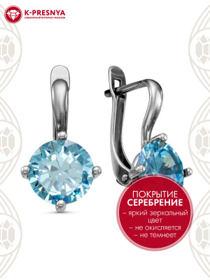 Серьги бижутерия, покрытие - серебрение с оксидированием, вставка - фианит (недрагоценный камень)