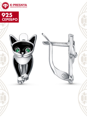 Серьги серебро 925 пробы, покрытие - родирование, отделка - эмаль, вставка - искусственная шпинель