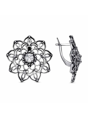 Серьги серебро 925 пробы, покрытие - оксидирование, вставка - фианит (недрагоценный камень)