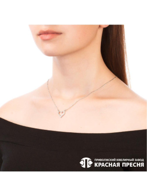 Колье серебро 925 пробы, покрытие - платинирование, вставка - фианит (недрагоценный камень)