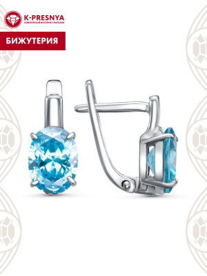Серьги бижутерия, покрытие - платинирование, вставка - фианит (недрагоценный камень)