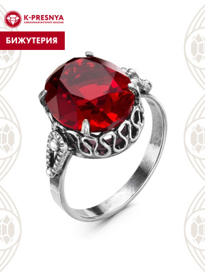 Кольцо бижутерия, покрытие - серебрение с оксидированием, вставка - стекло ювелирное