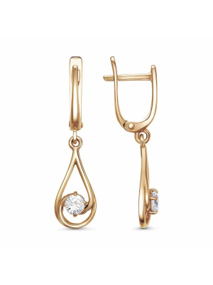 Серьги бижутерия, покрытие - золочение, вставка - фианит (недрагоценный камень)