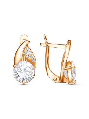 Серьги бижутерия, покрытие - золочение, вставка - стекло ювелирное preciosa, фианит (недрагоценный камень)