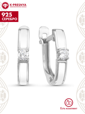 Серьги серебро 925 пробы, покрытие - родирование, отделка - эмаль, вставка - фианит (недрагоценный камень)