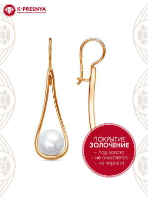 Серьги серебро 925 пробы, покрытие - золочение, вставка - имитация жемчуга