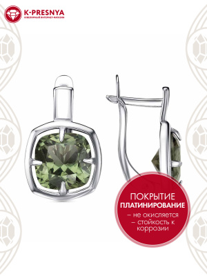 Серьги серебро 925 пробы, покрытие - платинирование, вставка - фианит (недрагоценный камень)