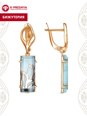 Серьги бижутерия, покрытие - золочение, вставка - стекло ювелирное собственной огранки