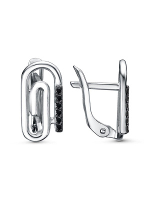 Серьги серебро 925 пробы, покрытие - родирование, выборочное черное родирование, вставка - фианит (недрагоценный камень)