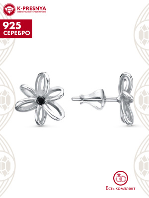 Серьги серебро 925 пробы, покрытие - платинирование, вставка - фианит (недрагоценный камень)