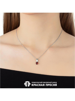 Подвеска серебро 925 пробы, покрытие - родирование, вставка - гранат (полудрагоценный камень), фианит (недрагоценный камень)