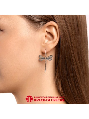 Серьги бижутерия, покрытие - серебрение с оксидированием, без вставок