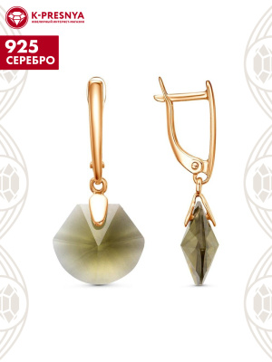 Серьги серебро 925 пробы, покрытие - золочение, вставка - стекло ювелирное собственной огранки