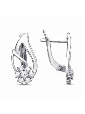 Серьги серебро 925 пробы, покрытие - родирование, вставка - фианит (недрагоценный камень)