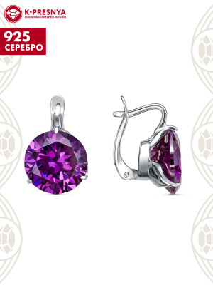 Серьги серебро 925 пробы, покрытие - родирование, вставка - фианит (недрагоценный камень)