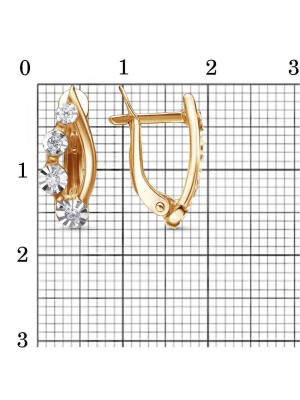 Серьги серебро 925 пробы, покрытие - золочение, отделка - алмазная грань, вставка - фианит (недрагоценный камень)