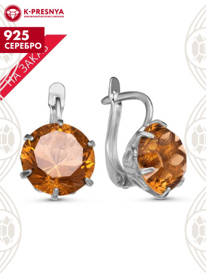 Серьги серебро 925 пробы, покрытие - родирование, вставка - стекло ювелирное собственной огранки