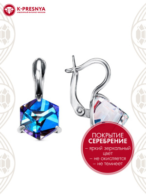 Серьги бижутерия, покрытие - серебрение с оксидированием, вставка - ювелирное стекло европейской огранки