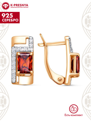 Серьги серебро 925 пробы, покрытие - золочение, выборочное родирование, вставка - фианит (недрагоценный камень)