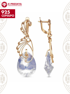 Серьги серебро 925 пробы, покрытие - золочение, вставка - стекло ювелирное собственной огранки