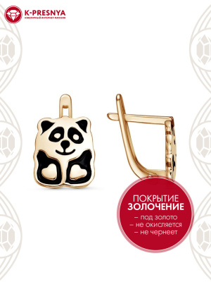 Серьги серебро 925 пробы, покрытие - золочение, отделка - эмаль, без вставок