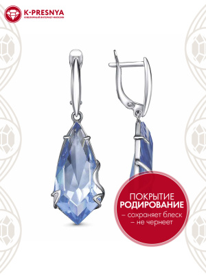 Серьги серебро 925 пробы, покрытие - родирование, вставка - стекло ювелирное собственной огранки