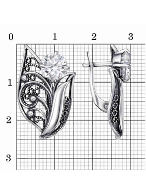 Серьги бижутерия, покрытие - серебрение с оксидированием, вставка - фианит (недрагоценный камень)