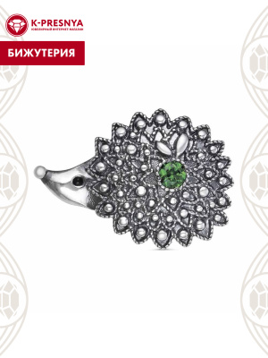 Брошь бижутерия, покрытие - серебрение с оксидированием, отделка - эмаль, вставка - искусственная шпинель