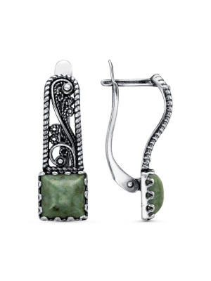 Серьги серебро 925 пробы, покрытие - оксидирование, вставка - везувиан