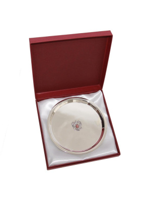 Поднос с гербом россии серебро 925 пробы, покрытие - оксидирование, отделка - эмаль, без вставок