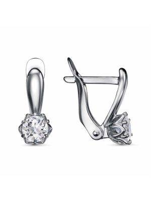 Серьги бижутерия, покрытие - серебрение с оксидированием, вставка - фианит (недрагоценный камень)