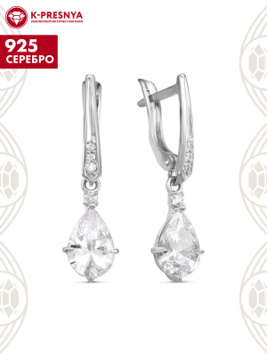 Серьги серебро 925 пробы, покрытие - родирование, вставка - фианит (недрагоценный камень)