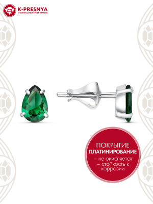 Серьги бижутерия, покрытие - платинирование, вставка - искусственная шпинель