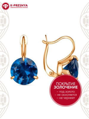 Серьги бижутерия, покрытие - золочение, вставка - искусственная шпинель