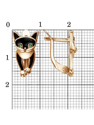 Серьги серебро 925 пробы, покрытие - золочение, отделка - эмаль, вставка - искусственная шпинель