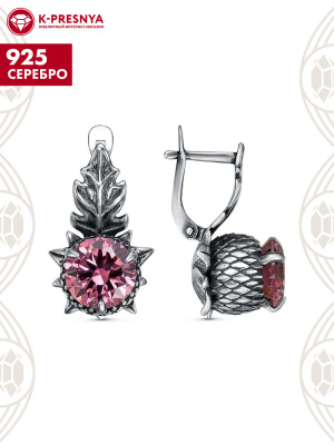 Серьги серебро 925 пробы, покрытие - оксидирование, вставка - фианит (недрагоценный камень)