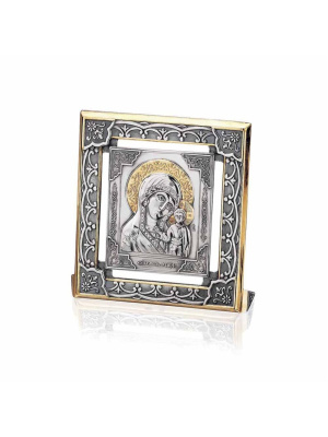 Икона "казанская божия матерь" серебро 925 пробы, покрытие - оксидирование, выборочное золочение, без вставок
