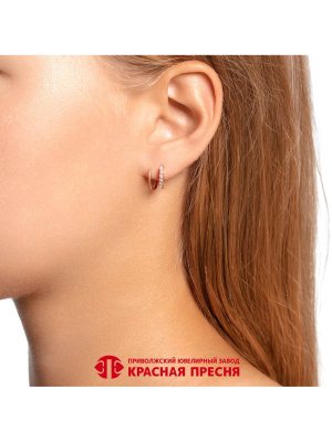 Серьга серебро 925 пробы, покрытие - золочение, вставка - фианит (недрагоценный камень)