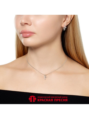 Серьги серебро 925 пробы, покрытие - платинирование, вставка - фианит (недрагоценный камень)