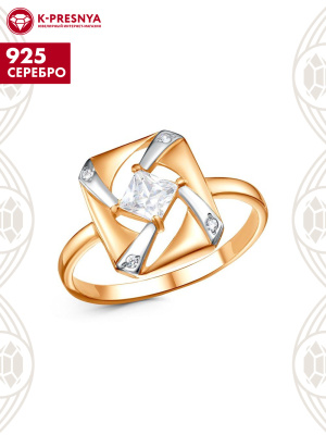 Кольцо серебро 925 пробы, покрытие - золочение, выборочное родирование, вставка - фианит (недрагоценный камень)